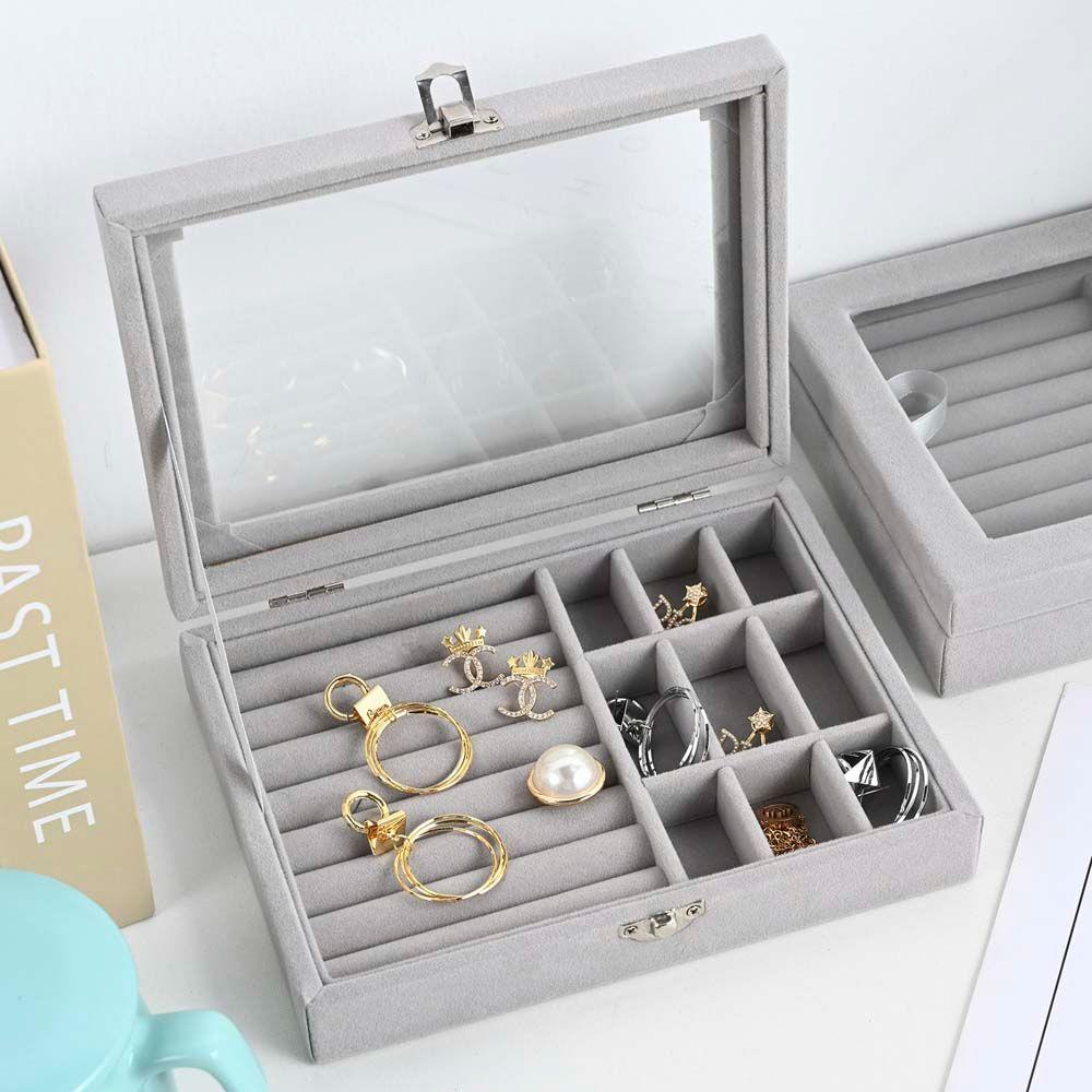 Hộp Đựng Trang Sức Màu Hồng Có Nắp Kính Chống Bụi Ốp
