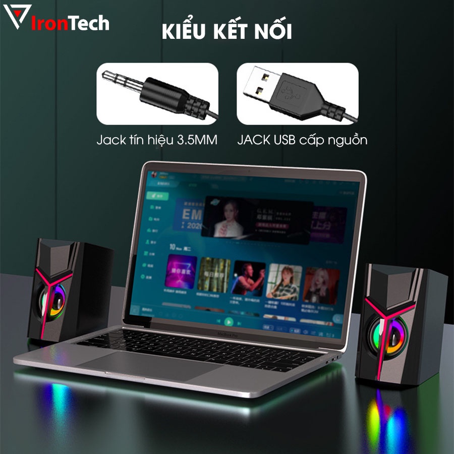 Loa máy vi tính gaming IronTech Bonks DX19 LED RGB đổi màu super bass toàn dải tương thích laptop pc điện thoại tv