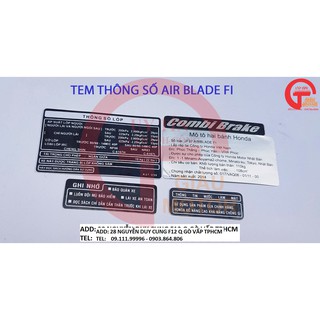 BỘ TEM THÔNG SỐ CHO XE HONDA AIR BLADE FI VIỆT