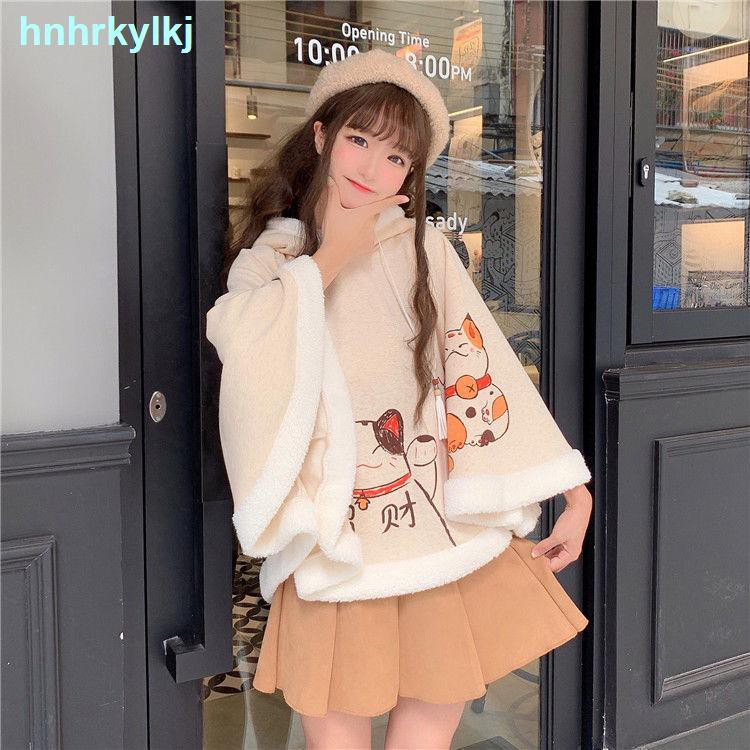 ☁Áo khoác lót nhung dày hình tai mèo đáng yêu thời trang thu đông | BigBuy360 - bigbuy360.vn