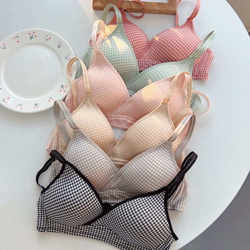Áo Lót Mềm Mại Nâng Ngực Họa Tiết Kẻ Sọc Ca Rô Không Gọng Size 32-38AB Dành Cho Nữ