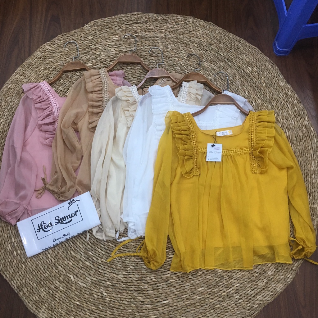 Áo bánh bèo nữ chất voan phối ren cổ vuông kiểu dáng babydoll tiểu thư sang chảnh