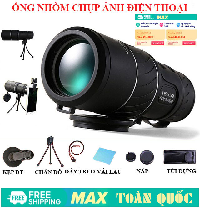 Ống nhòm nhòm 1 mắt ( 16x52 ) màu Đen Bóng , ngắm Tầm Xa