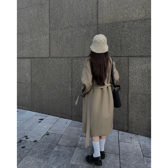 Áo khoác mangto dáng dài thiết kế kèm đai