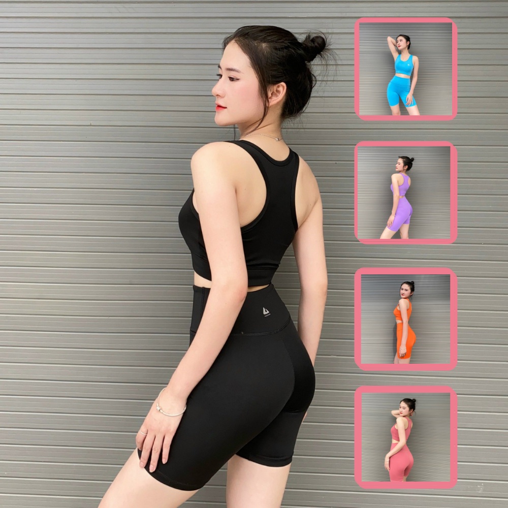 Set bộ đồ tập gym yoga aerobic thể thao ôm body gồm áo bra quần lửng