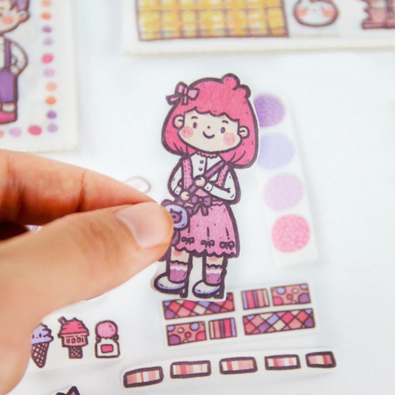 Combo 04 miếng sticker dán sổ hình cute girl ver1 dùng dán trang trí sketchbook/ tập vở/ nhật ký - VP031