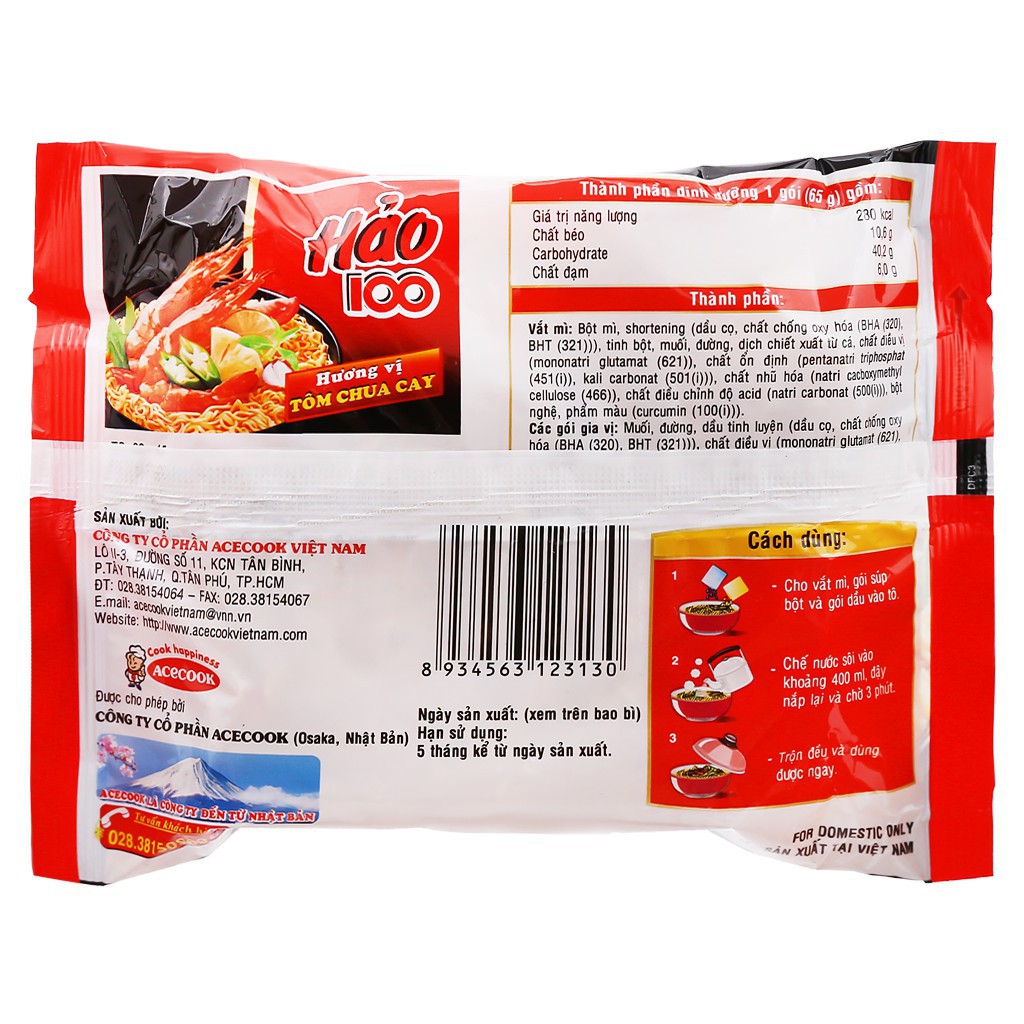 Mì Hảo 100 tôm chua cay gói 65g - yenthu