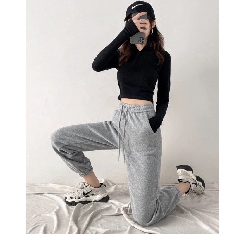 Quần Jogger Nữ Trơn Ống Rộng Bo Gấu Chất Da Cá- Quần Dài Nữ Vải Mát Mặc Hè Thu HiMie