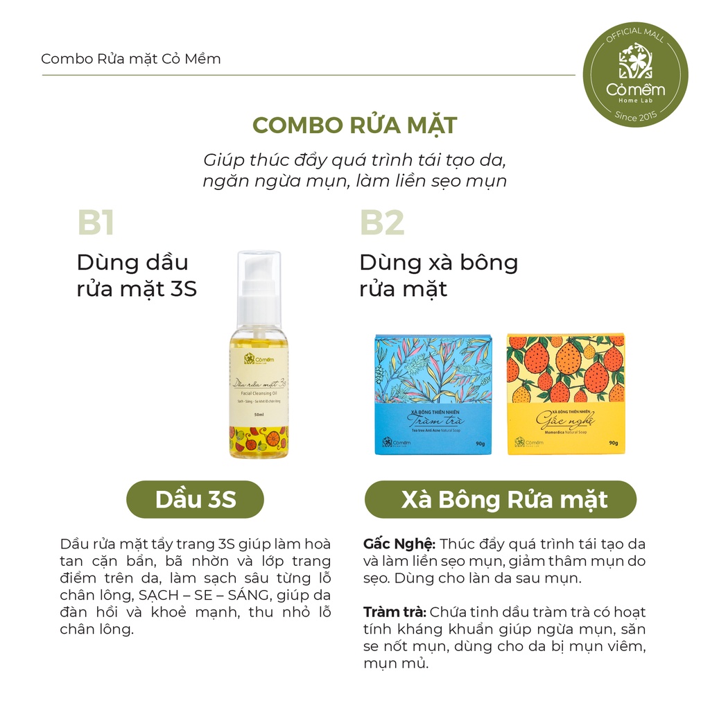 Combo Dầu Rửa Mặt Và Xà Bông Gấc Nghệ Sạch Da Thu Nhỏ Lỗ Chân Lông Giảm Thâm Mụn Cỏ Mềm