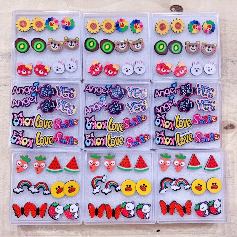 Combo 6 bông tai - hoa tai hoạt hình dễ thương