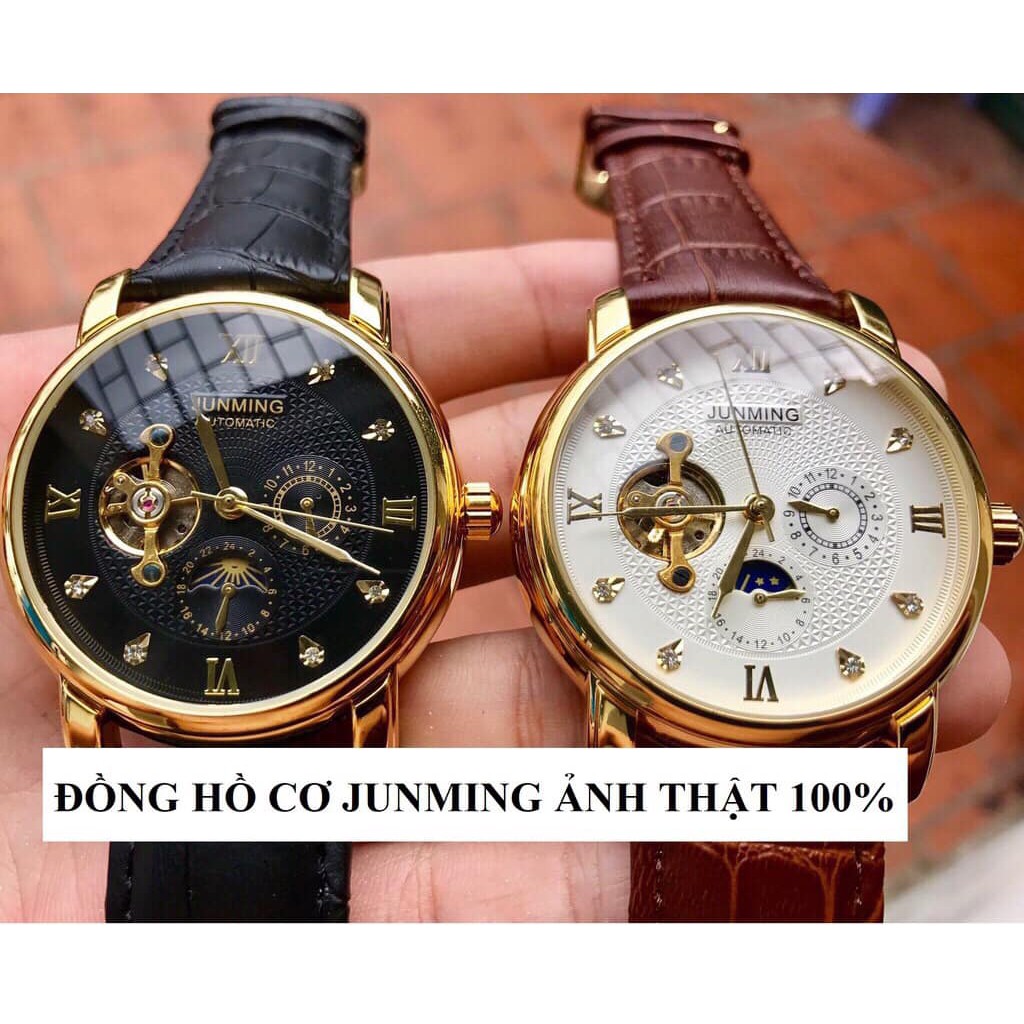 ĐỒNG HỒ CƠ NAM AUTOMATIC CHÍNH HÃNG JUNMING DÂY DA CAO CẤP TẶNG KÈM VÒNG ĐEO TAY TỲ HƯU (ẢNH THẬT 100%)