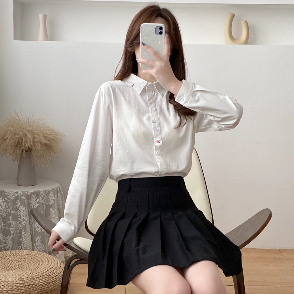 Áo Sơ Mi Trắng Tay Dài Cổ Búp Bê Thời Trang Mùa Xuân Cho Nữ