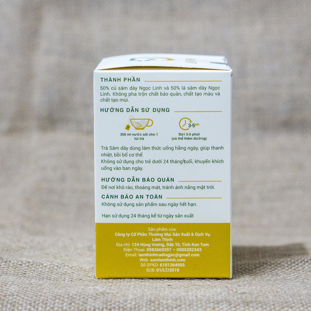 Healthfoodvn-Trà túi lọc, trà sâm, trà sâm Ngọc Linh nhãn hiệu Lâm Thịnh hộp 20/50 túi 40-100gram