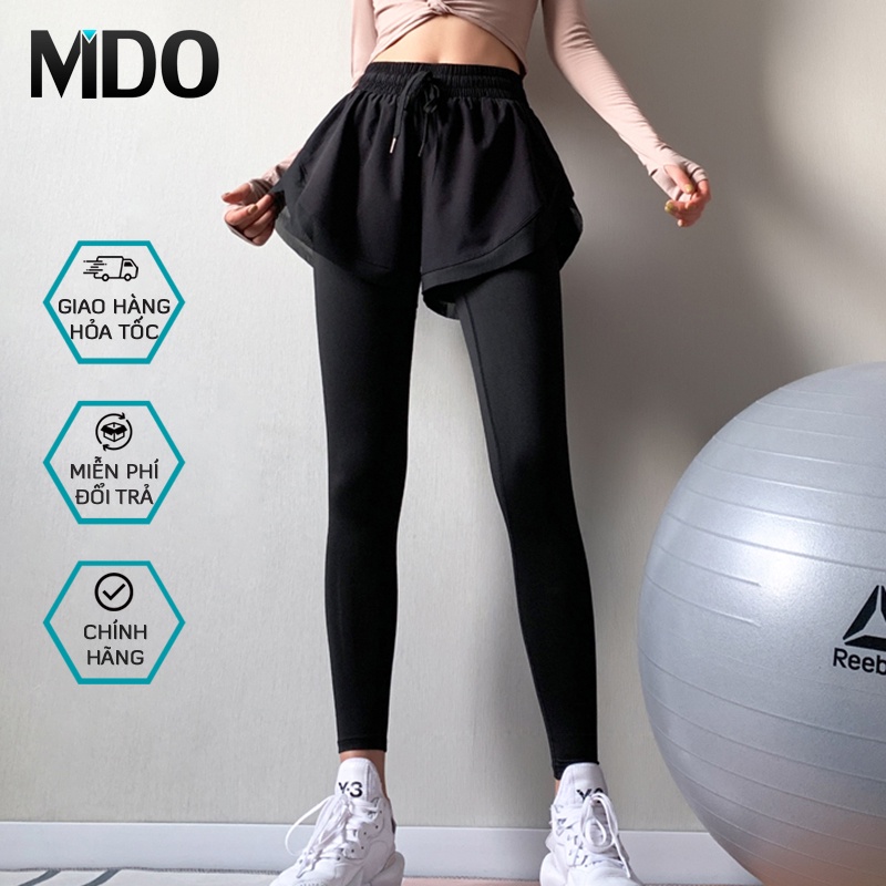 Quần tập Yoga nữ 2 lớp Mido QL31, kiểu quần dài kết hợp short liền phối lưới che khuyết điểm, co giãn 4 chiều