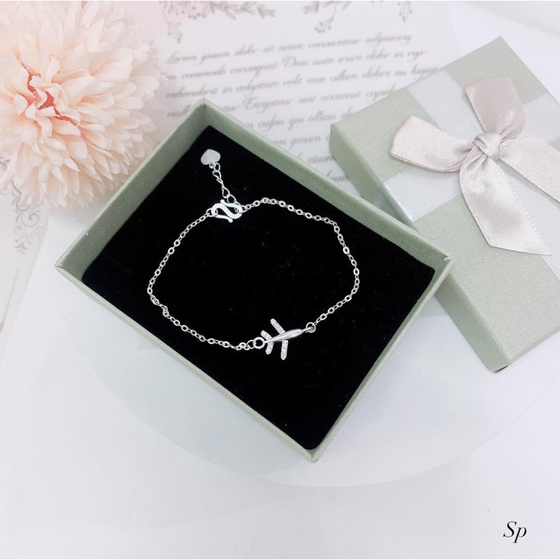 Lắc Tay Bạc Ta CaoBac Jewellery Cho Nữ Đính Đá Lấp Lánh Máy Bay Dây Xích Mảnh