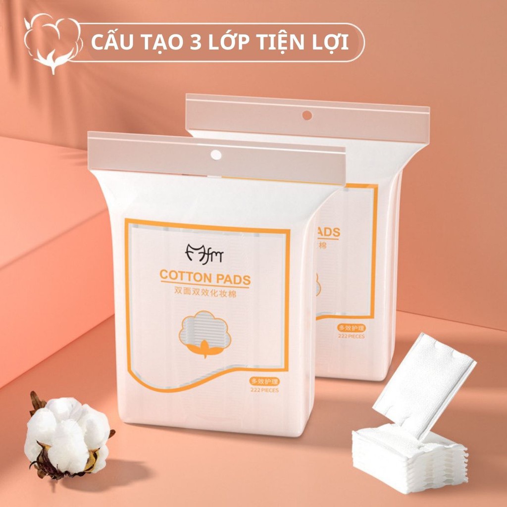 Bông tẩy trang COTTON PADS FM TÚI 222 miếng 3 lớp - Làm sạch lớp trang điểm makeup hiệu quả