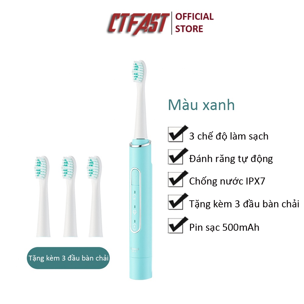 Bàn chải điện Clean Sonic CTFAST Boorui E1 thế hệ mới 3 chế độ, tặng kèm 3 đầu bàn chải chống nước IPX7