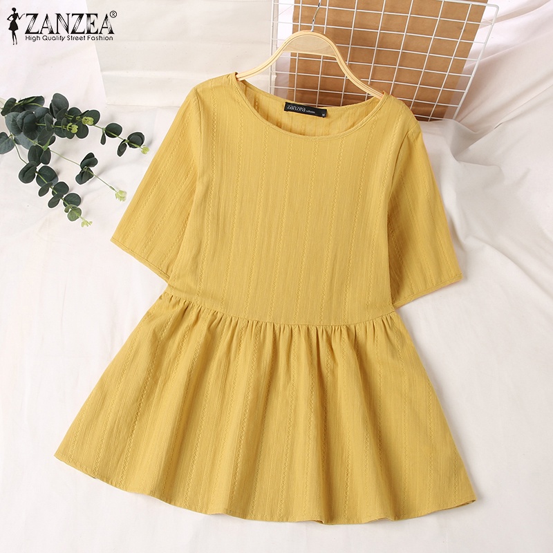 Áo ZANZEA ngắn tay cổ tròn thời trang dành cho nữ
