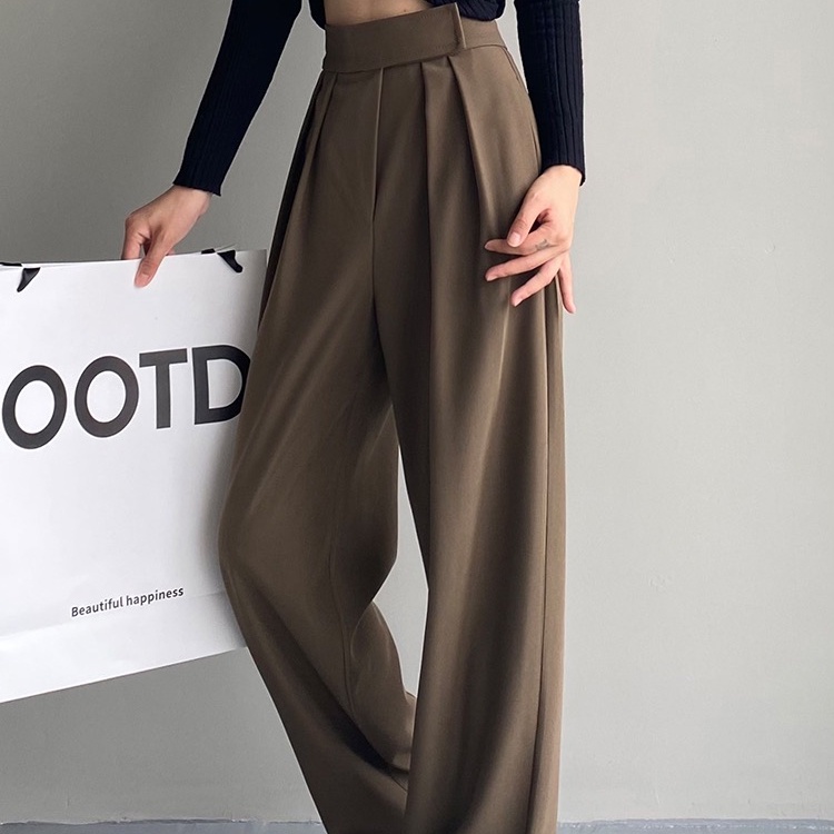 Quần dài SUXI lưng cao ống rộng màu đơn giản cho nữ