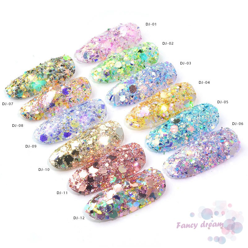 Bột kim tuyến lấp lánh siêu mỏng trang trí nghệ thuật cho móng tay 12 màu tuỳ chọn