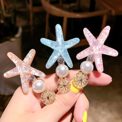 Kẹp tóc hình sao biển đính ngọc trai thời trang dành cho nữ