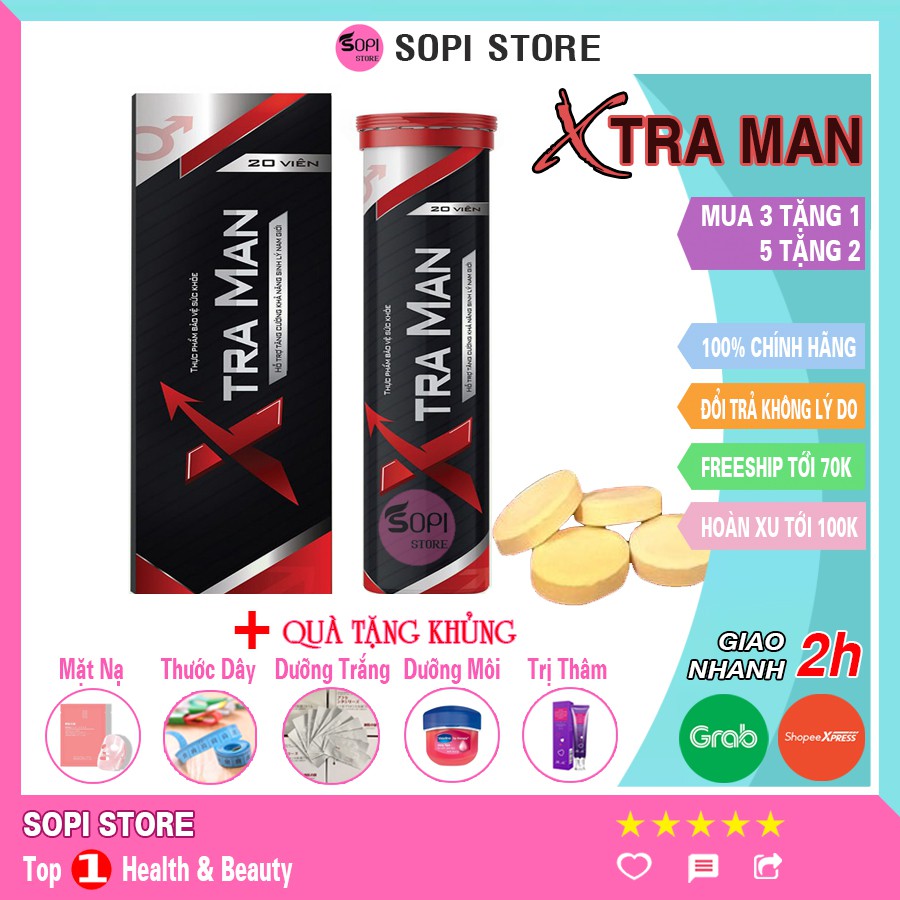 [Mua 3 tặng 1] XTRA MAN chính hãng – Tăng cường sinh lý nam, hộp 20 viên sủi chiết xuất, cảm xúc thăng hoa - Sopi Store