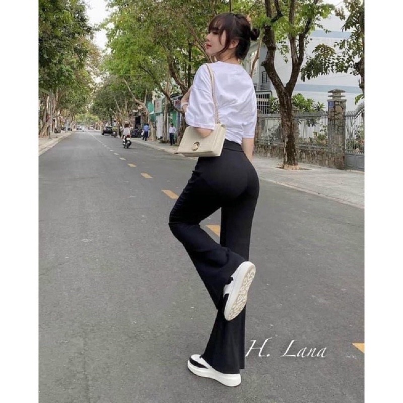 Quần legging ống loe nữ cạp cao thun dáng dài tôn dáng thời trang Ladya Store