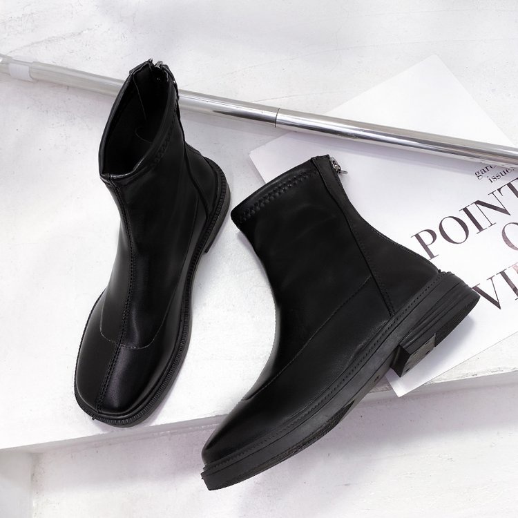 Giày bốt martin ống thấp mũi tròn phối khóa kéo thời trang cho nữ | BigBuy360 - bigbuy360.vn