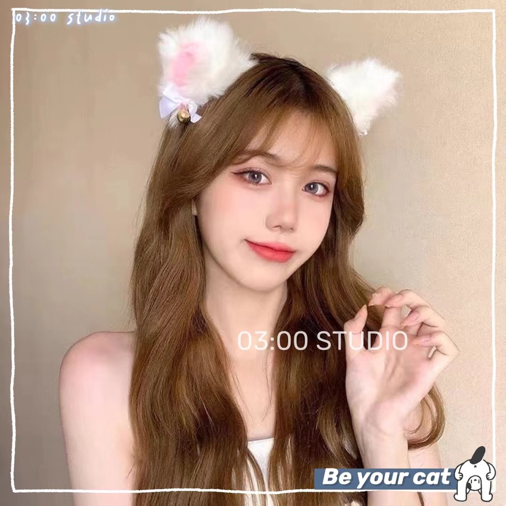 Cosplay Bờm cài tóc nữ tai mèo đen trắng có chuông hông chuông--Có thể kết hợp với bất kì váy ngủ nào của shop