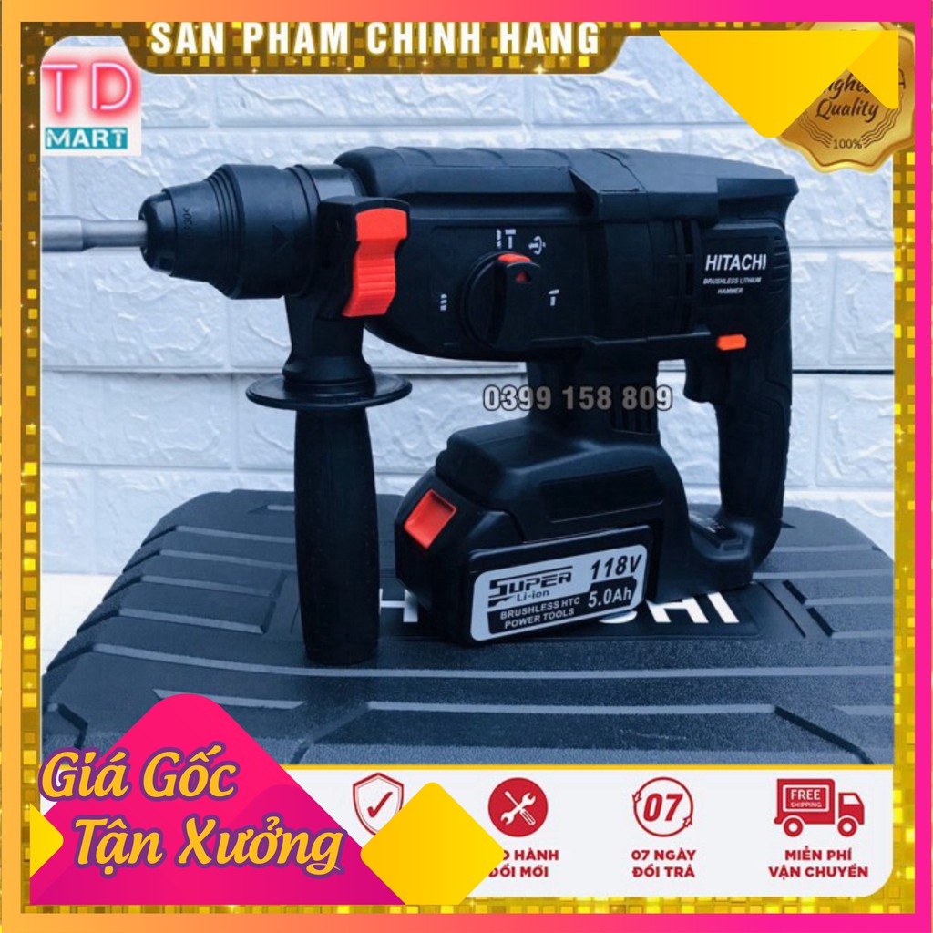 [ GIÁ HỦY DIỆT ]  Máy Khoan Đục Bê Tông HITACHI 118V 3 chức năng Không Chổi Than Tặng mũi khoan