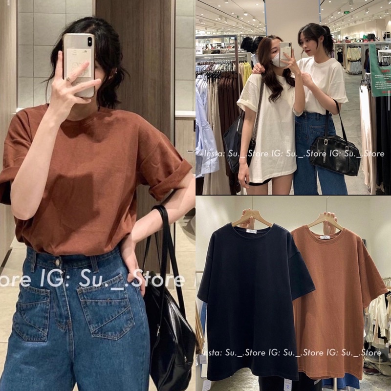 Áo phông trơn to rộng nam nữ đều mặc được Áo pull basix phong cách Hàn Quốc