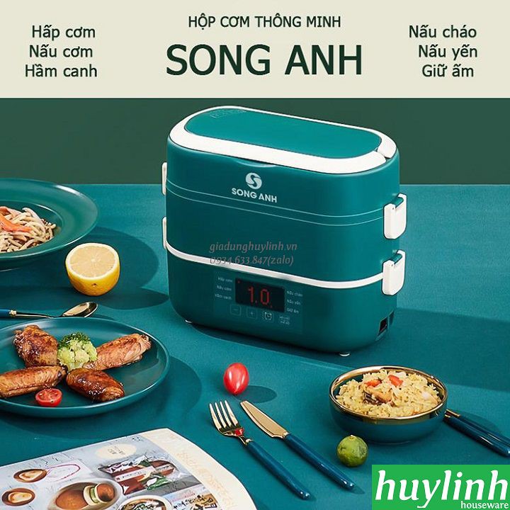 Hộp cơm hâm nóng thông minh Song Anh - 4 ngăn sứ 2 lít [Green Line RW-18]