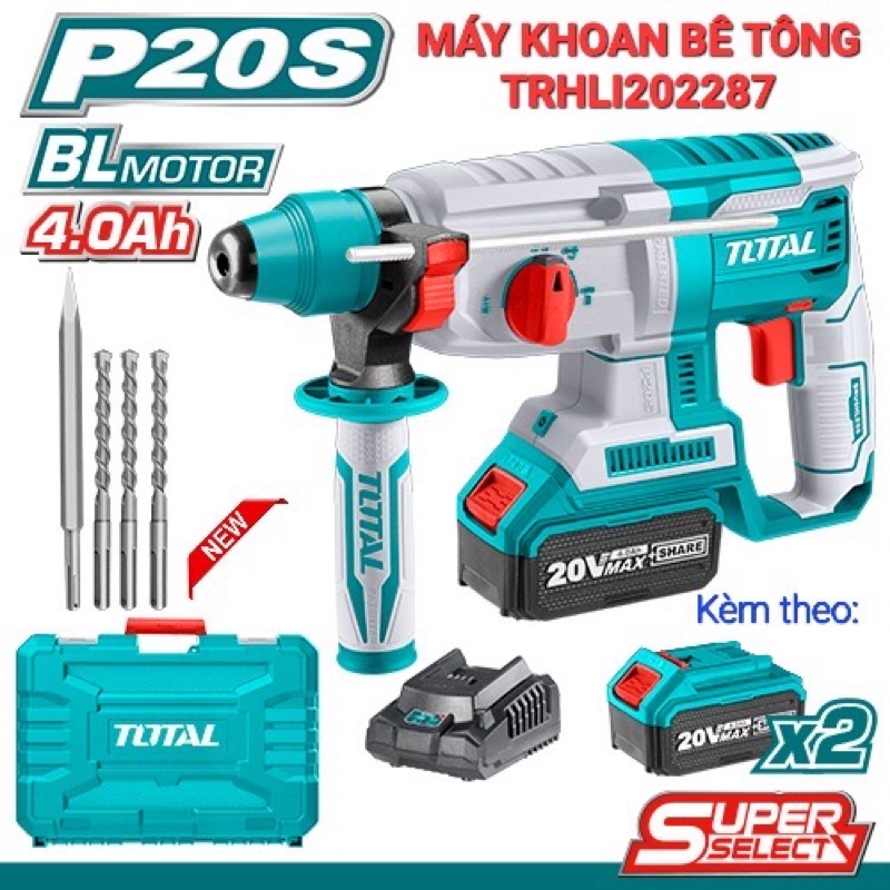 Máy Khoan bê tông 3 chức năng  pin 20V TOTAL TRHLI202287