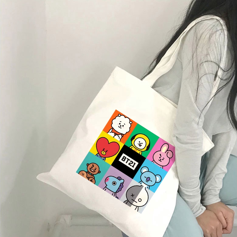 Túi xách vải in họa tiết BT21 dễ thương