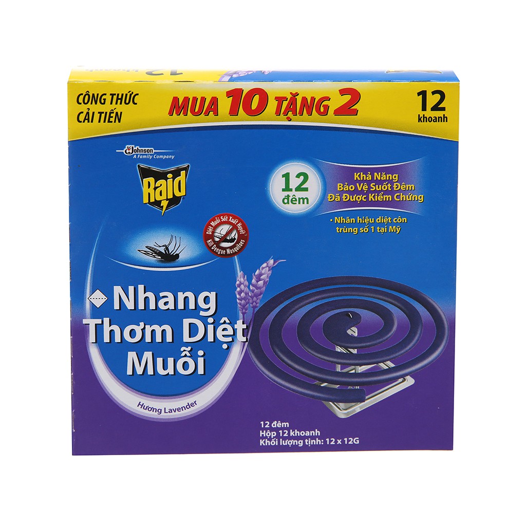 Nhang muỗi Raid Hương Lavender 10 khoanh X 5 hộp