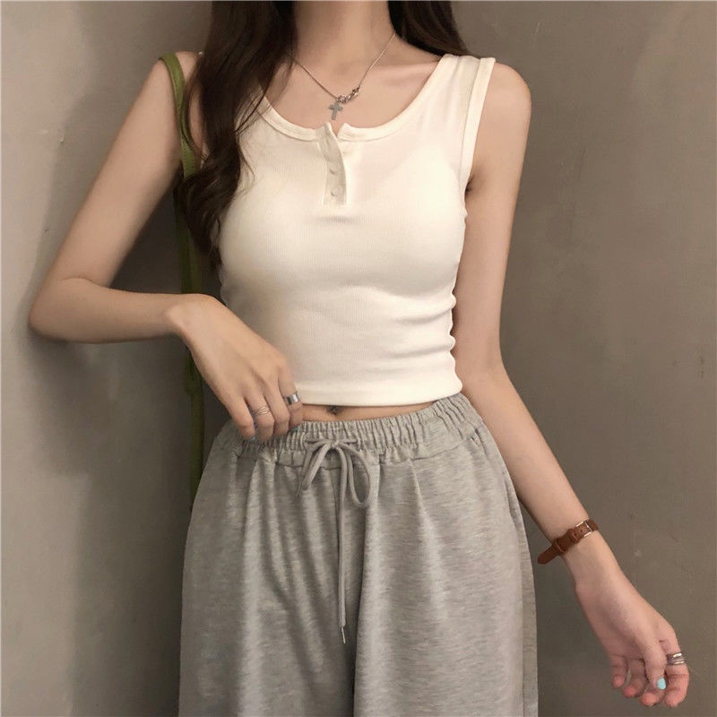 Áo Hai Dây Cài Nút Dáng Ngắn Thời Trang Mùa Hè Xinh Xắn Cho Nữ