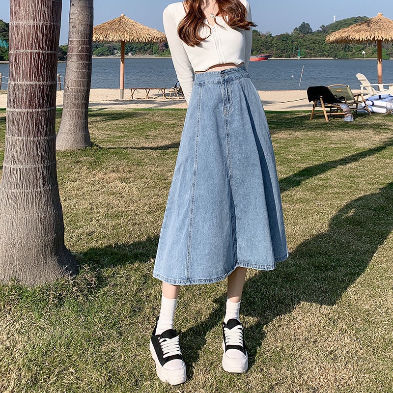 [Linin] Chân Váy Denim Chữ A Lưng Cao Dáng Ôm Thời Trang Mùa Hè Dễ Phối Đồ Cho Nữ