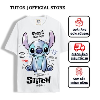 Áo thun nam ngắn tay,áo phông nam tay lỡ unisex in hình TUTO5 regular shirt STITCH oversized raglan cotton trắng/đen