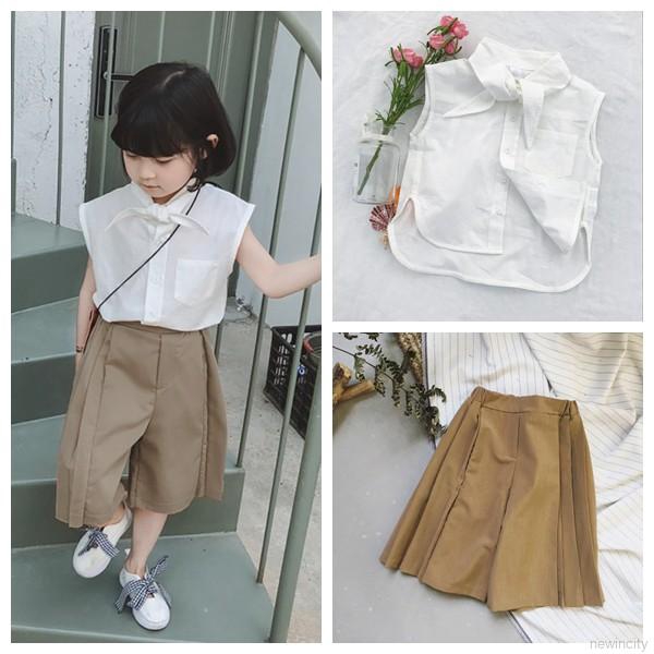 Quần dài + áo thun không tay có gắn nơ dành cho bé gái