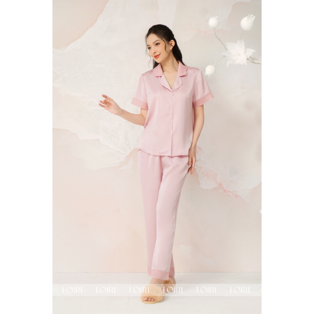 Bộ Pijama Lụa Basic Cổ Voan Tơ Loirechic LPN31