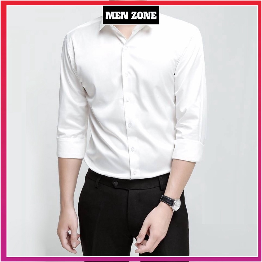 Áo Sơ Mi Trắng Nam Tay Dài Công Sở Dáng Ôm, Vải Không Nhăn, Thấm Hút Mồ Hôi Tốt [ATS]