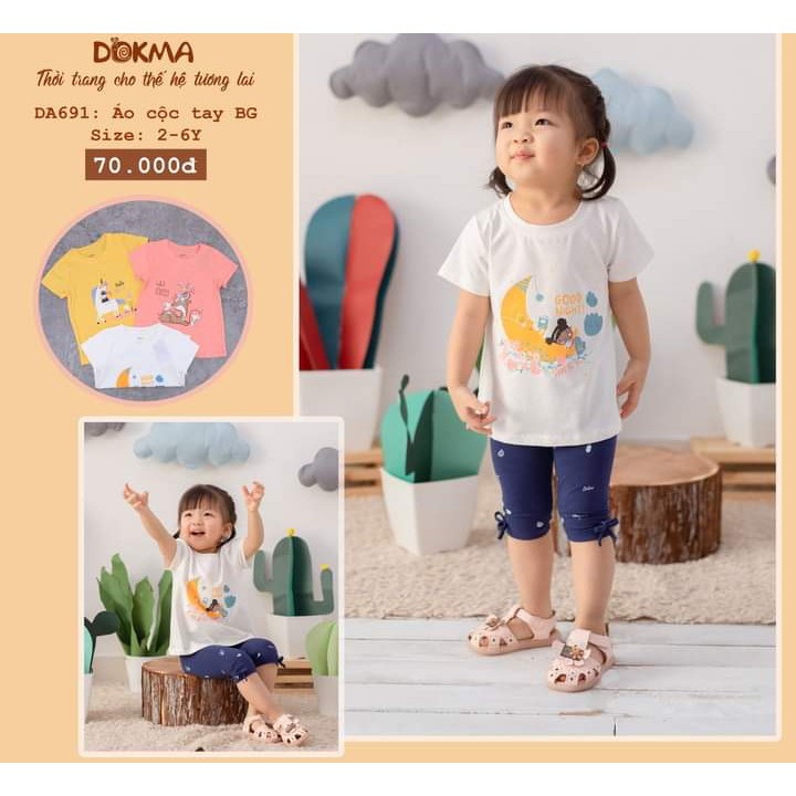 Áo cộc tay cổ tròn bé gái Dokma (2-6T)