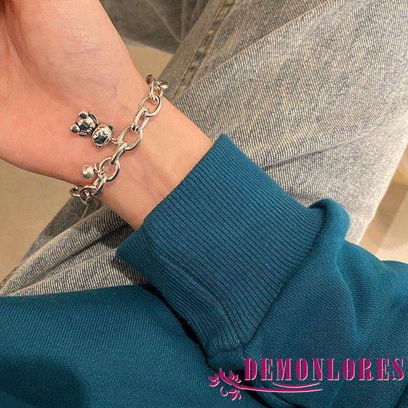 Vòng đeo tay sợi mắt xích mặt hình gấu hoạt hình đơn giản dễ thương cho nữ