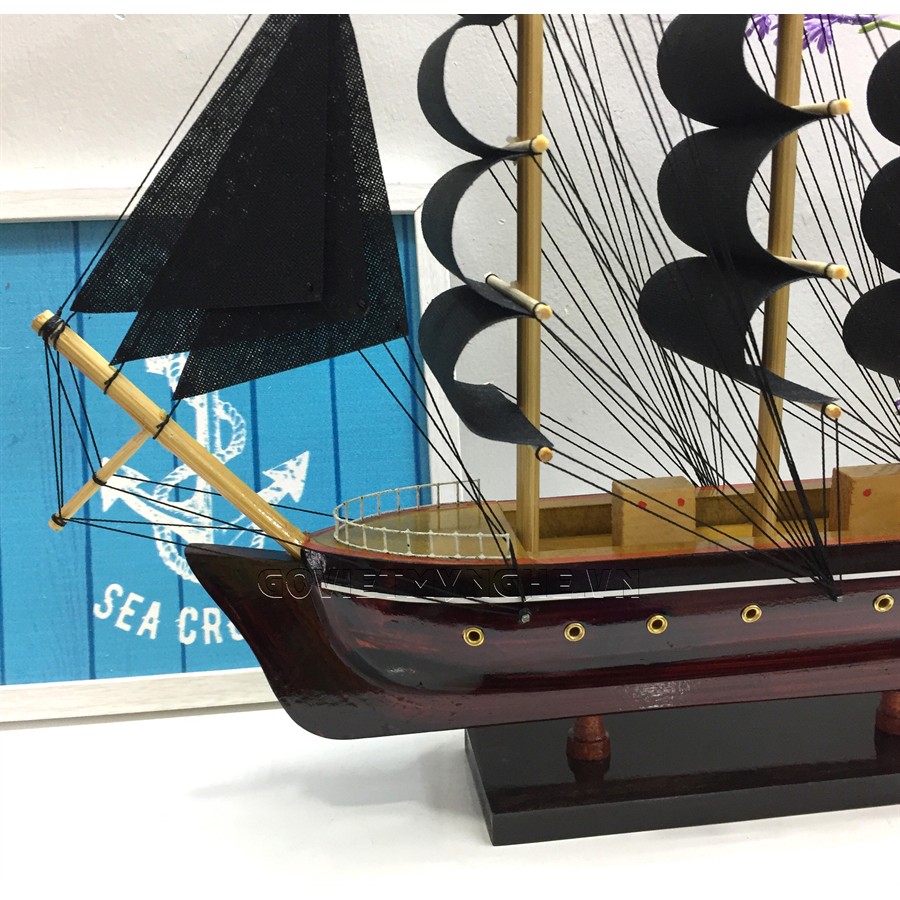 [Không lắp ráp] Mô hình thuyền gỗ chở hàng Le Belem - Dài 32cm - Buồm Trắng hoặc Đen