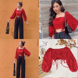 Áo voan croptop rút hai bên eo dễ thương TTSLA0185(tts0744)