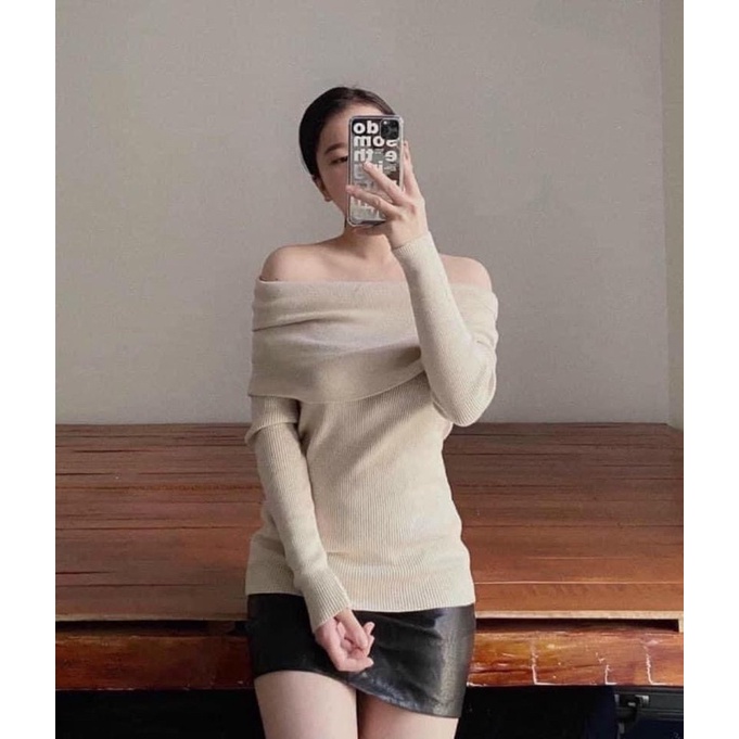 Áo Trễ Vai Gấp L.Y Store Nữ  🌸 Thun dài tay body dáng ôm, len tăm bánh bèo tiểu thư cá tính Ulzzang 🌸