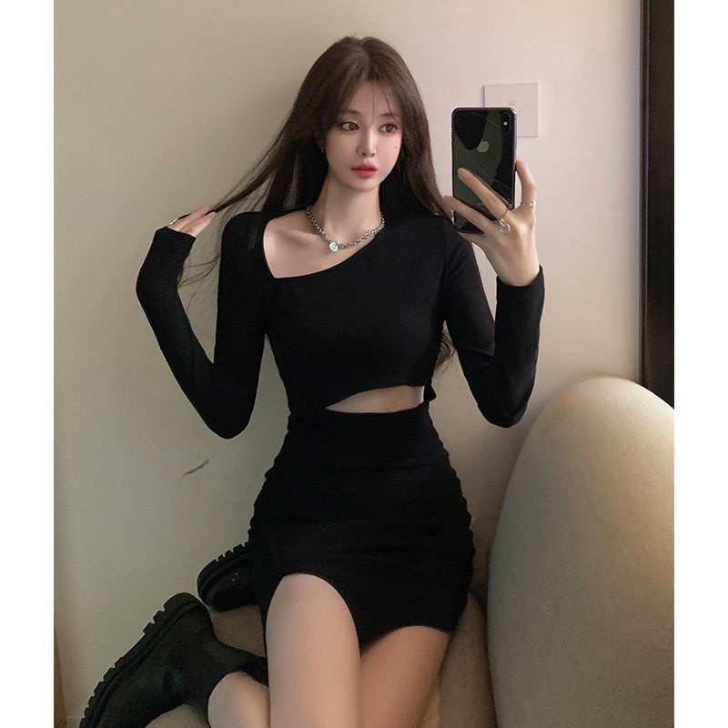 COZOK Đầm nữ tay dài trễ vai thời trang quyến rũ