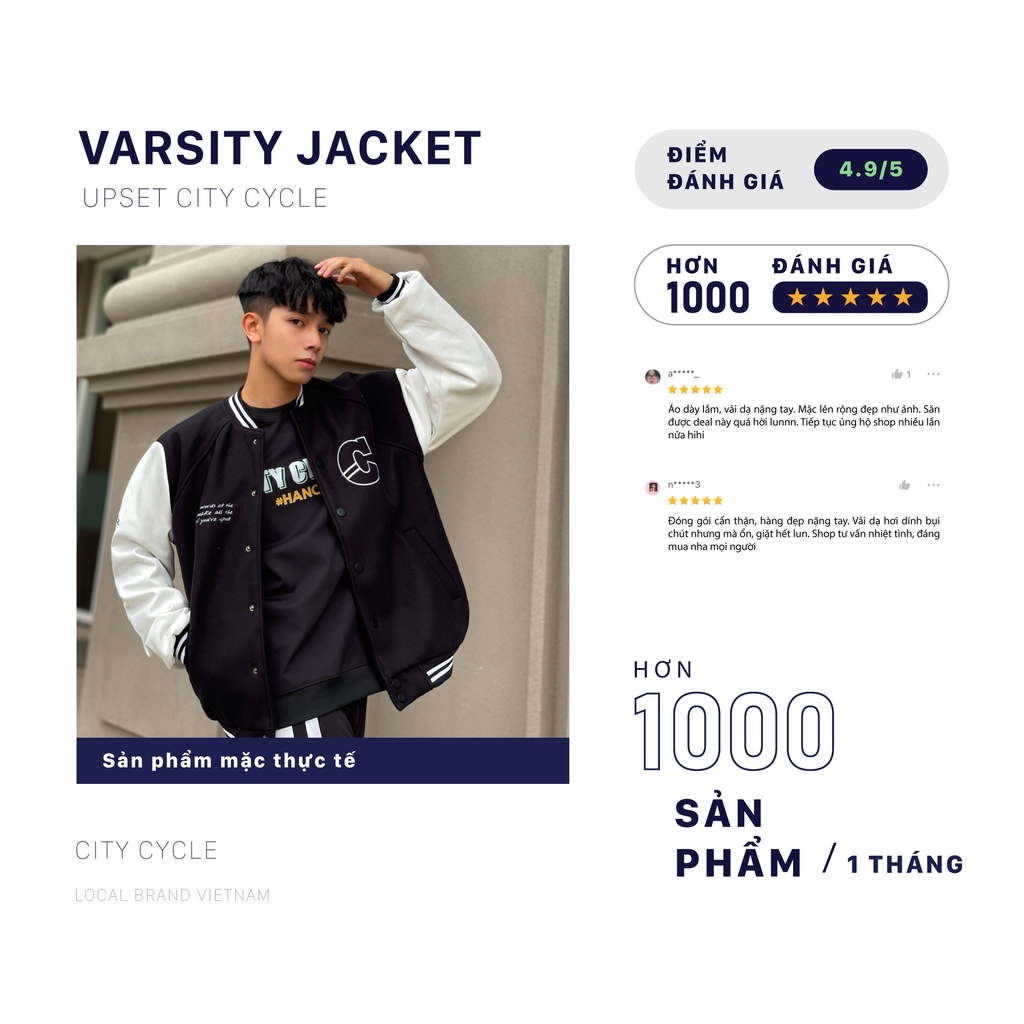 Áo khoác bomber varsity jacket Upset City Cycle - Áo khoác bóng chày unisex form rộng Local Brand