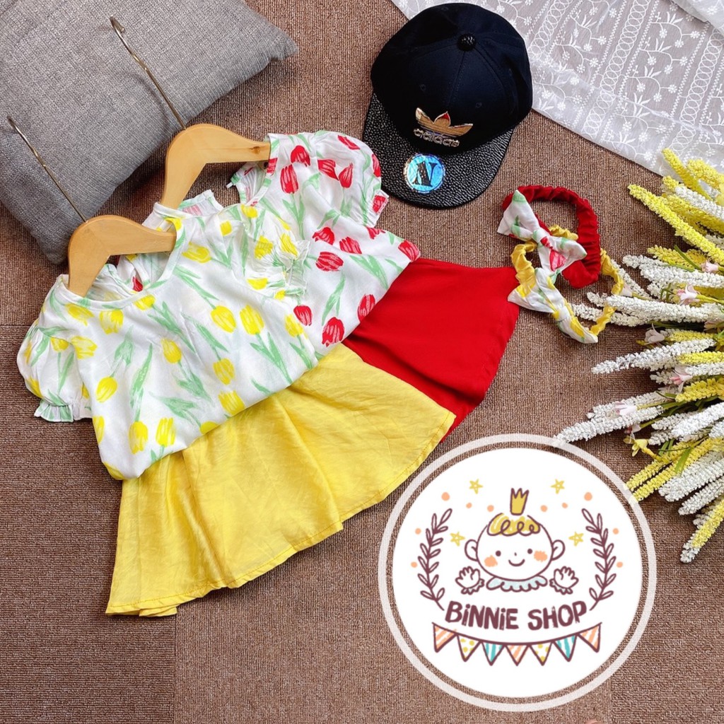 Set Váy hoa Tulip tặng kèm Turban xinh xắn cho Bé Gái - V2023