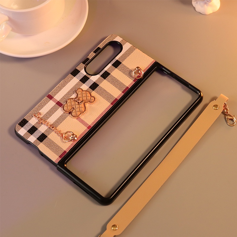 Bao Da Điện Thoại Họa Tiết Kẻ Ô Kèm Dây Đeo Tay Cho samsung galaxy z fold 5 4 3 2 5g Ốp